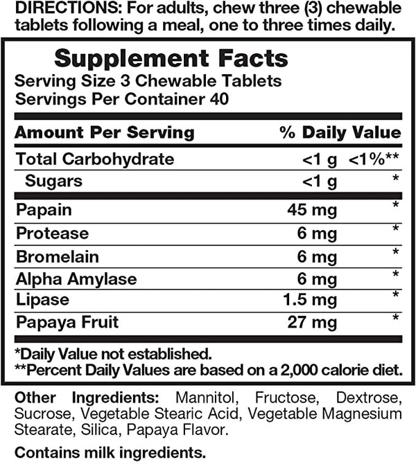 Naturación Verdad Enzima de papaya masticable 120 tabletas