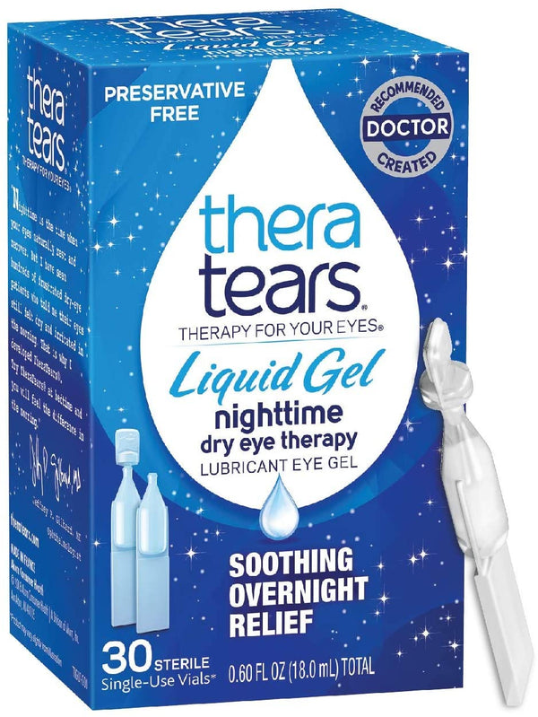 TheraTears Eye Drops for Dry Eyes, Nighttime Dry Eye Therapy Lubricant Eyedrops, Preservative Free, 30 Count Single-Use Vials