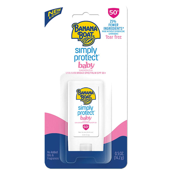 Banana Boat Simply Protect Mineral-Based Sunscreen Stick for Baby, SPF 50+, 25% Fewer Ingredients, 0.5 Oz
