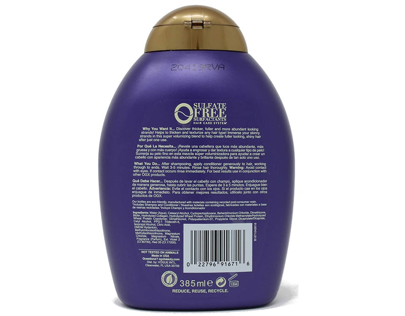 OGX Thick & Full + Biotin & Collagen Extra Strength Volumizing Conditioner with Vitamin B7 & Hydrolyzed Wheat Protein for Fine Hair. 13 oz