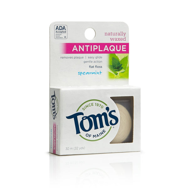 Tom's of Maine Naturally Waxed Antiplaque Flat Floss, Spearmint, 32 yd