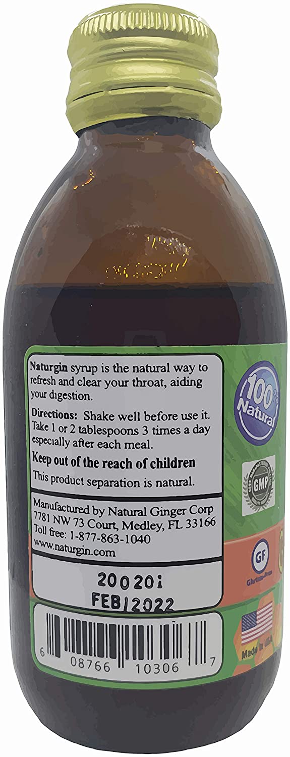 Naturgin Syrup for Adults with Ginger and Honey 5 oz (150ml)
