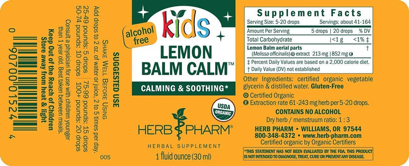 Hierbas Pharm Kids Lemon Balm Calm 1oz