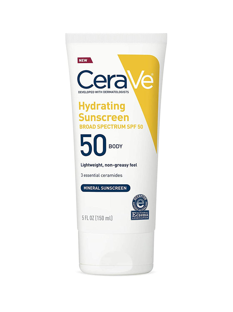 CeraVe 100% Mineral Sunscreen SPF 50 | Body Sunscreen with Zinc Oxide & Titanium Dioxide for Sensitive Skin