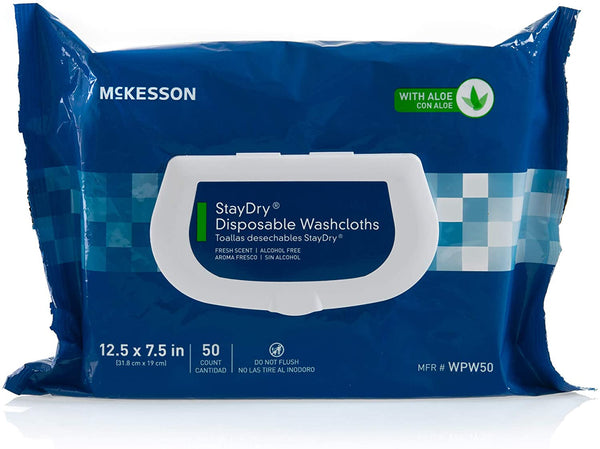 McKesson StayDry Disposable Washcloths with Aloe, 50 Count