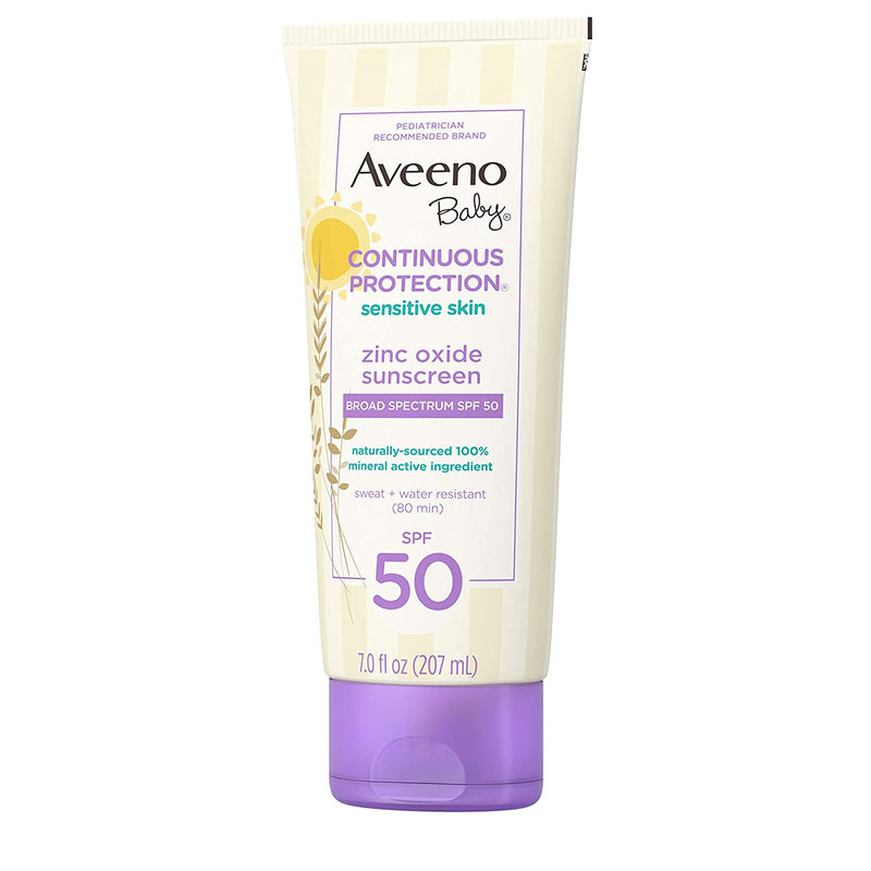 Aveeno Baby Continuous Protection Zinc Oxide Mineral Sunscreen Lotion for Sensitive Skin with Broad Spectrum SPF 50