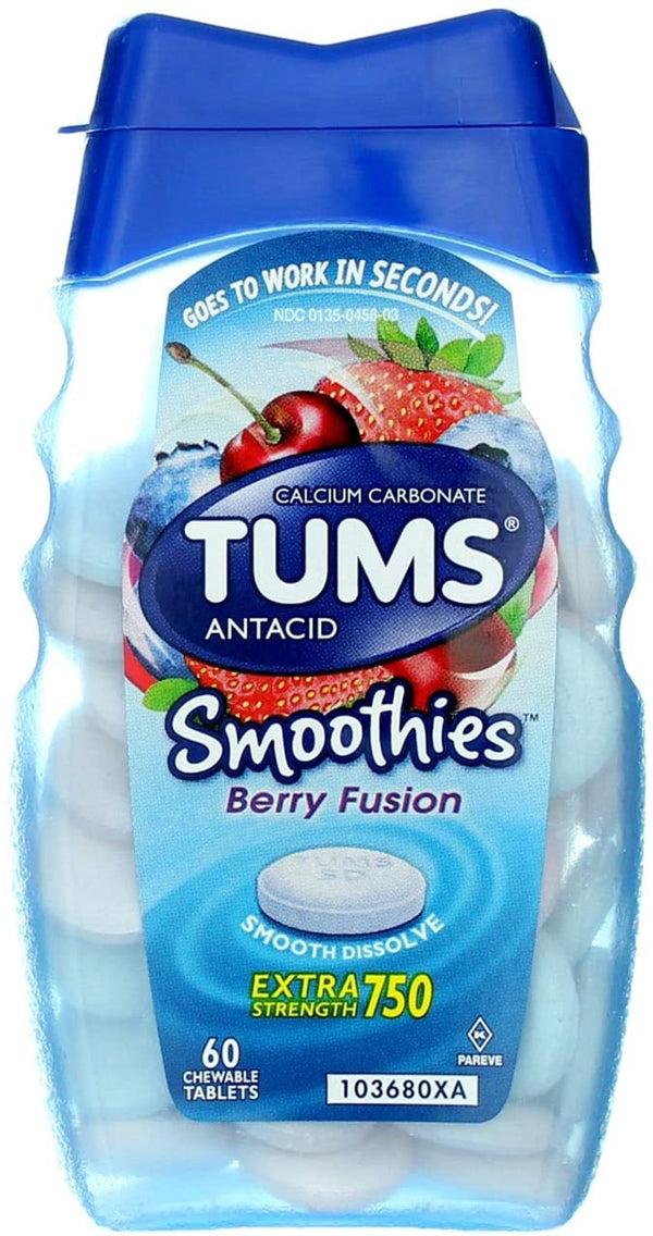 Tums Extra Strength Chewable Tablets, Berry Fusion, 750 mg, 60 Ct