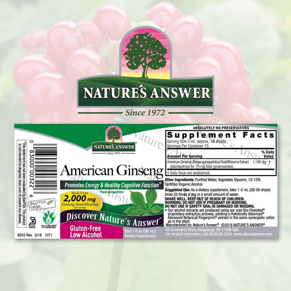 NATURES ANSWER AMERICAN GINSENG EXTRACT 1Oz
