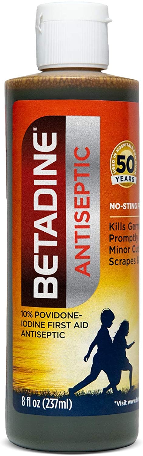 Betadine First Aid Solution 8 Ounces Povidone Iodine Antiseptic with No-Sting Promise