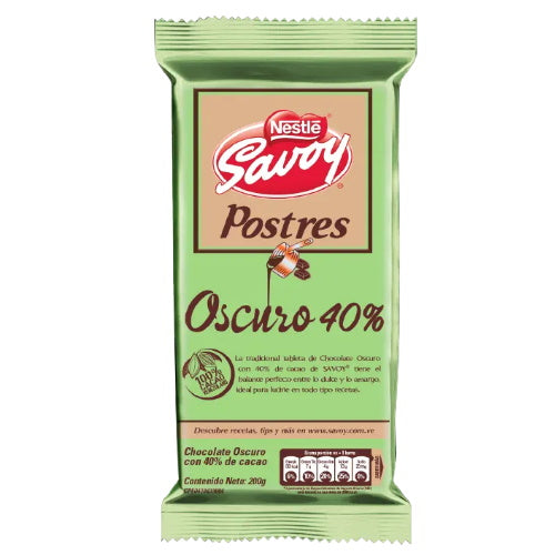 Savoy postros Oscuro de chocolate 40% 200gr Box of 4 Bars