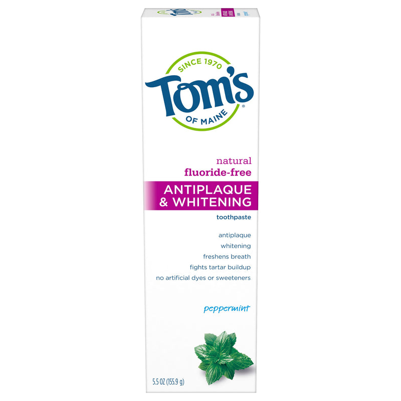 Tom's of Maine Natural Antiplaque & Whitening Fluoride-Free Peppermint Toothpaste, 5.5 oz