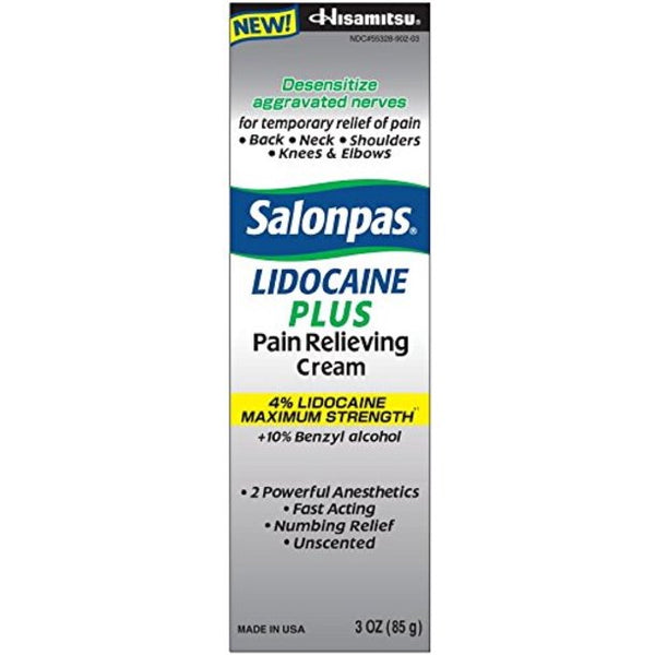 Salonpas Lidocaine Plus Pain Relief Cream 3Oz