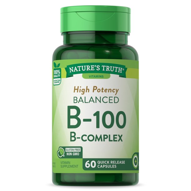 Complejo de vitamina B de la verdad de la naturaleza con b-100 60 cápsulas