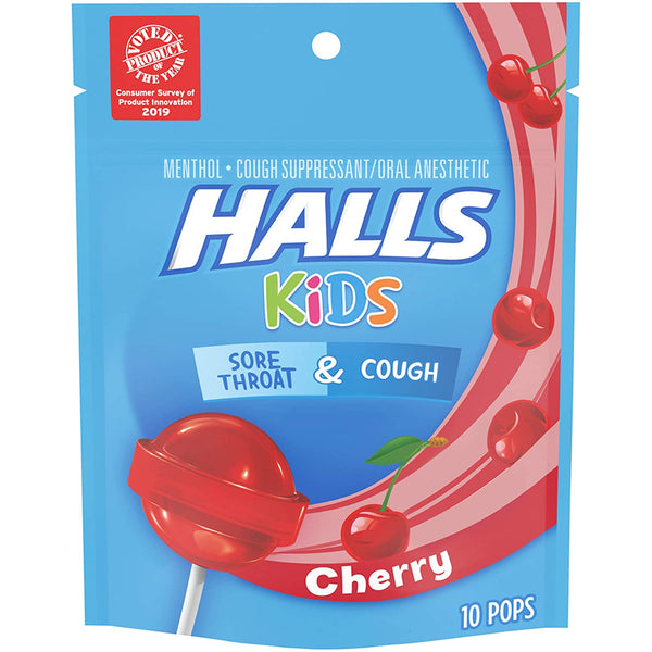 HALLS KIDS Cherry Cough and Sore Throat Pops, 10 Pops
