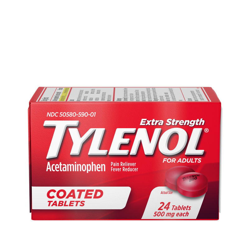 Tylenol Tabletas recubiertas de resistencia adicional con acetaminofeno 500mg, 24 ct