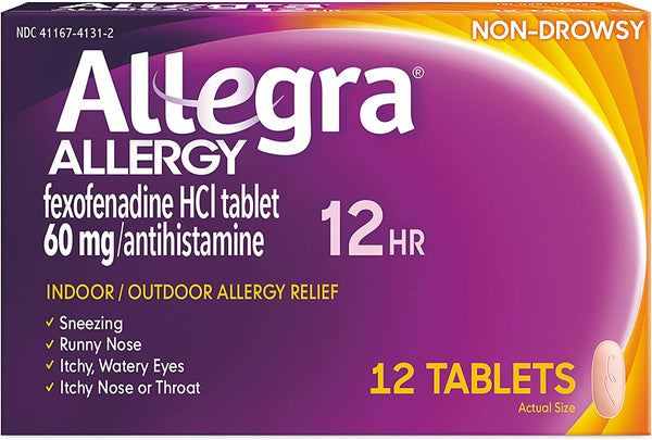 Allegra Adult Non-Drowsy Antihistamine Tablets for 12-Hour Allergy Relief, 60 mg, 12 Count