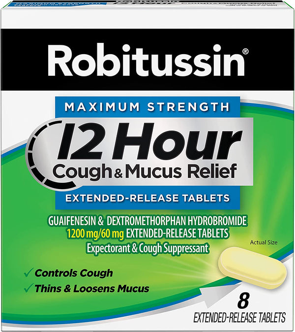 Robitussin Maximum Strength 12 Hour Cough and Mucus Relief 8 Tablets