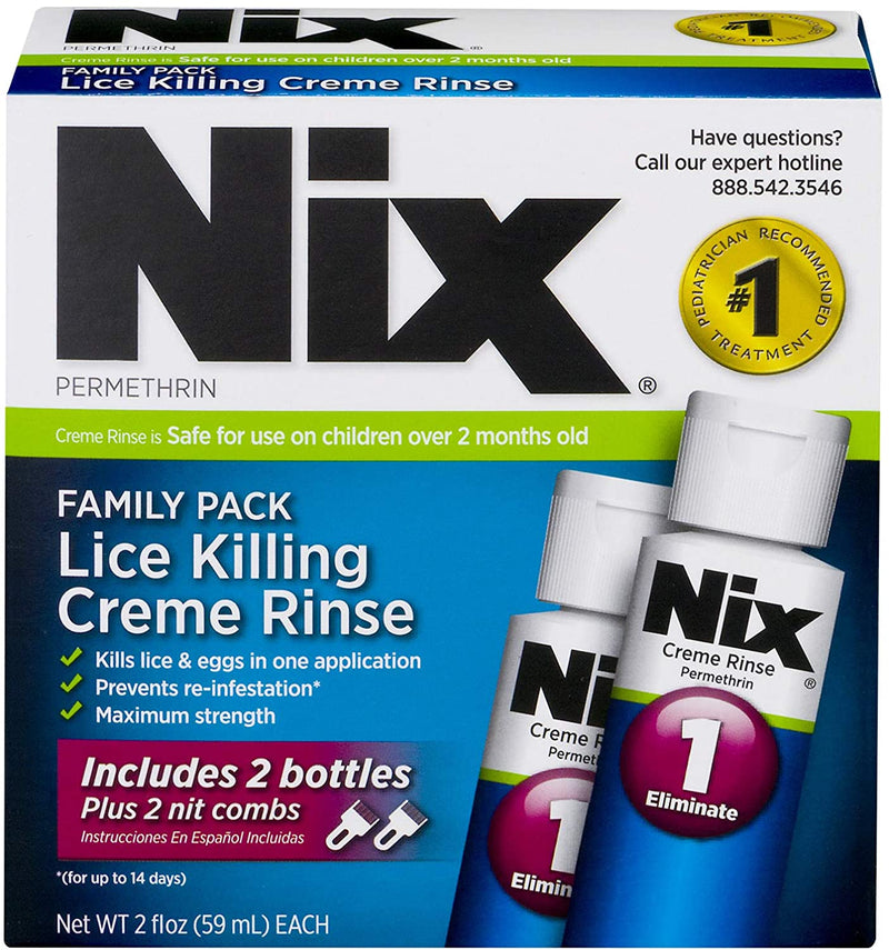 Nix Lice Killing Creme Rinse Family Pack | Includes Nit Combs | 2 Bottles | 2 FL OZ Each