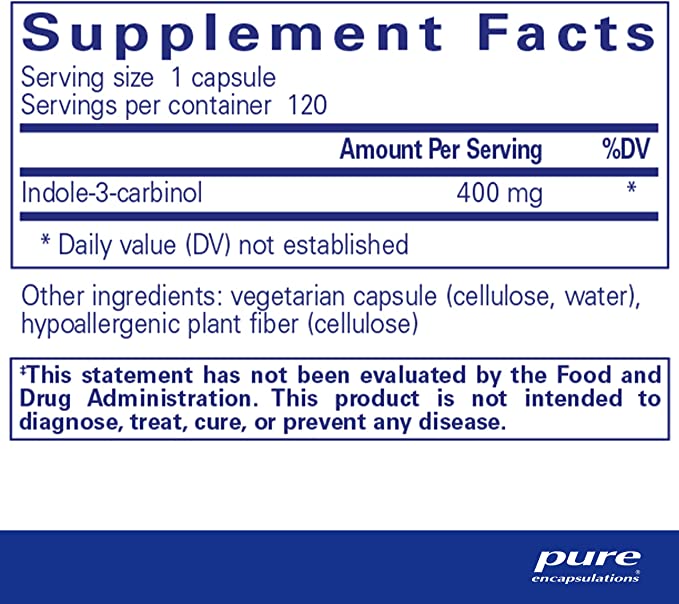 Pure Encapsulations Indole-3-Carbinol 400Mg 120 Capsules