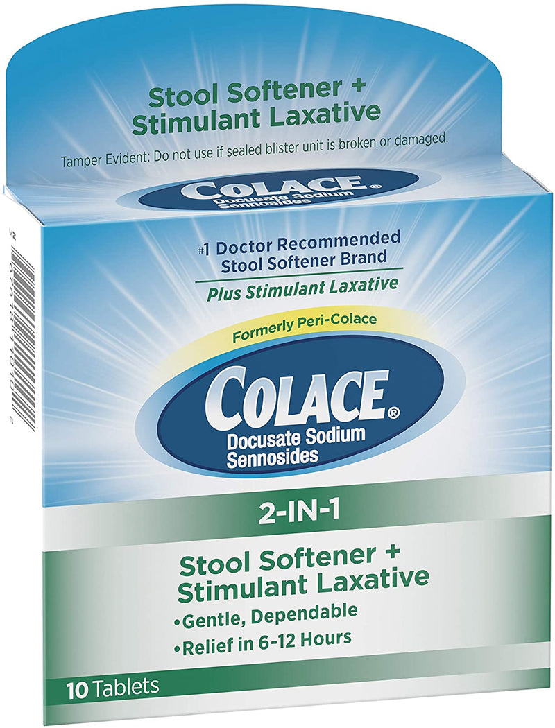 Colace 2-IN-1 Stool Softener & Stimulant Laxative Tablets, 10 Count, Gentle Constipation Relief in 6-12 Hours