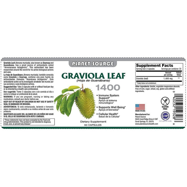 Planet Source Graviola Leaf 60 Vegetable Capsules
