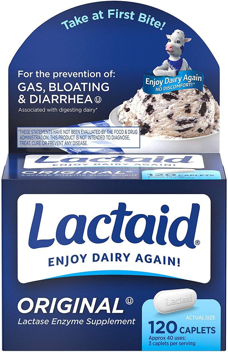 Lactaid Original Strength Lactose Intolerance Relief Caplets with Natural Lactase Enzyme, 120 ct