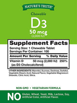 Nature's Truth D3 50 McG (2,000 UI) 100 Tabletas masticables