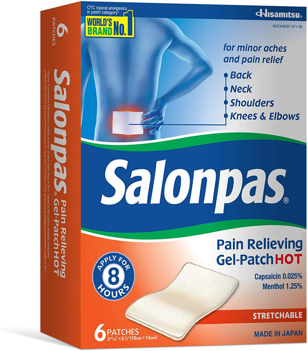 Salonpas Pain Relieving Gel Patches HOT 8hr 6 Count
