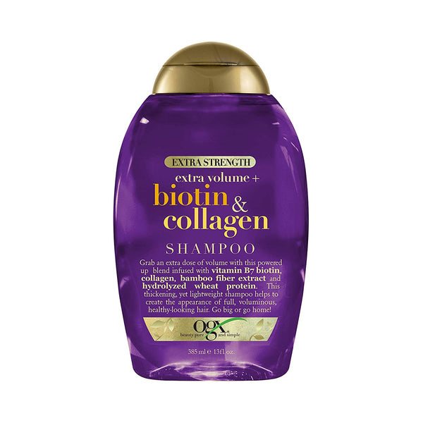 OGX Thick & Full + Biotin & Collagen Extra Strength Volumizing Shampoo with Vitamin B7 & Hydrolyzed Wheat Protein for Fine Hair. 13 oz