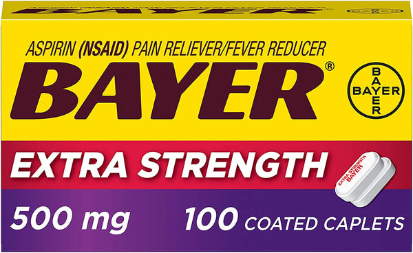 Bayer Extra Strength Aspirin 500 mg Coated Tablets. 100 ct