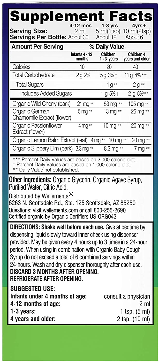 Wellements Organic Night Time Baby Cough & Mucus Syrup 2 fl oz