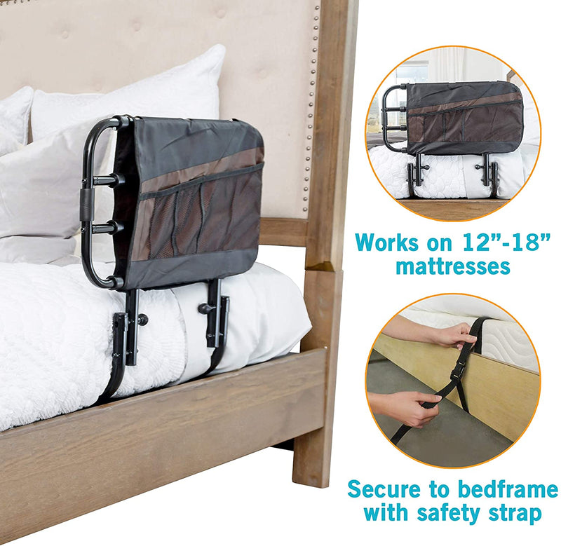 Stander EZ Adjust Bed Rail, Adjustable Home Hospital Bed Rail and Bed Assist Grab Bar for Elderly Adults, Includes Organizer Pouch