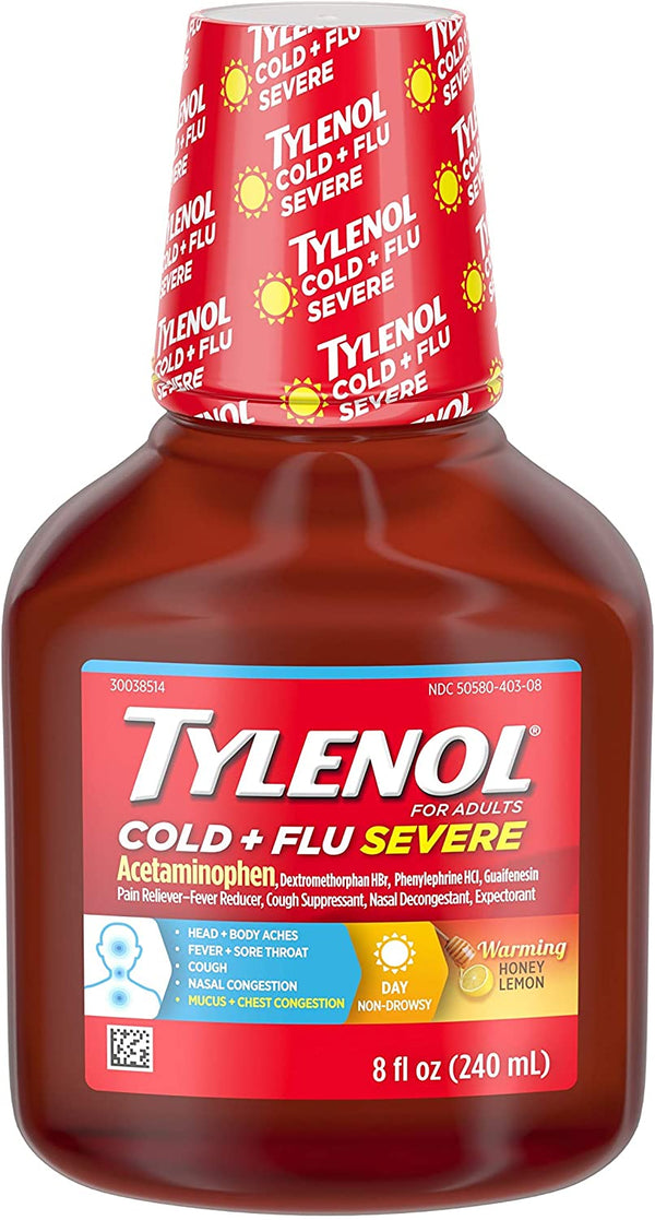 Tylenol Cold + Flu Severe Flu Medicine, Honey Lemon, 8 fl. oz