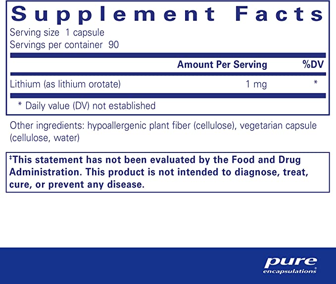 Pure Encapsulations Lithium Orotate 1Mg 90 Capsules