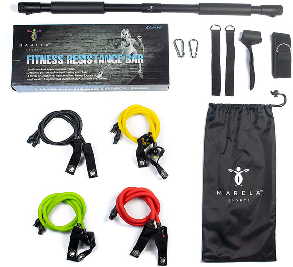 Marela Sports Fitness Resistance Bar - Portable Gym with Resistance Bands and Bar
