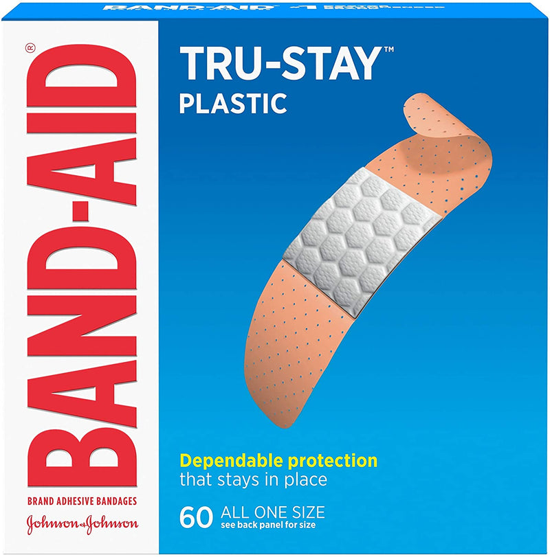 Band-Aid Brand Tru-Stay Plastic Strips Adhesive Bandages, All One Size, 60 ct