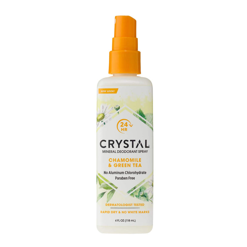 Spray de desodorante mineral de esencia de cristal, manzanilla y té verde 4 oz