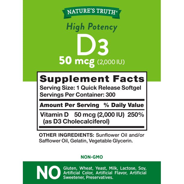 Naturalización de la verdad Natures Vitamina D3 300 Softgels