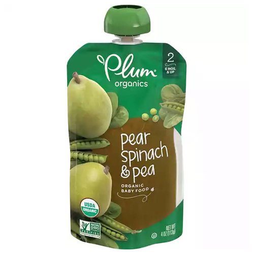 PLUM ORGANICS BABY FOOD SPINACH +PEAR +PEAR 4.OZ