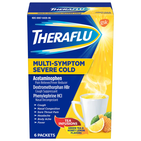 Theraflu Multi-Symptom Severe Cold Green Tea and Honey Lemon Flavors