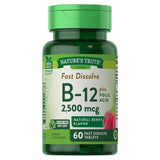 Nature's Truth Vitamina B-12 2500 McG más ácido fólico 60 Tabletas de bayas de disolución rápida