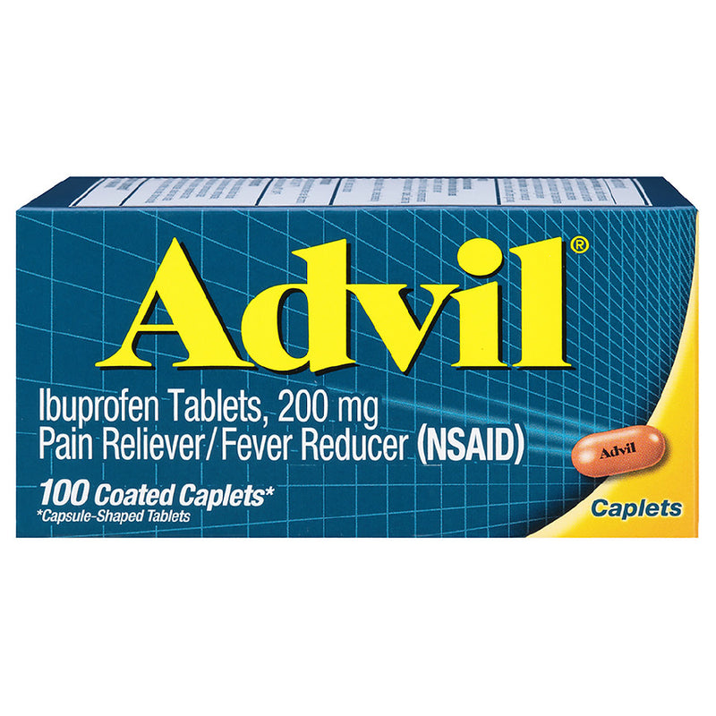 Advil Coated Caplet Pain Reliever / Fever Reducer , 200mg Ibuprofen 100 ea