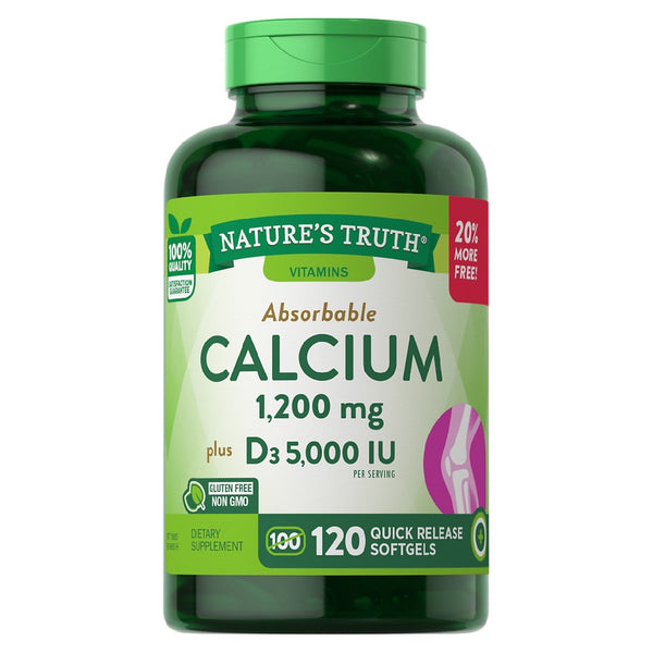Nature's Truth Absorbable Calcium 1200mg Plus D3 5000 IU 120 Softgels