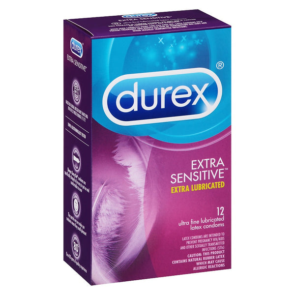 Durex Extra Sensitive Ultra Thin Premium Lubricated Latex Condoms 12Ct