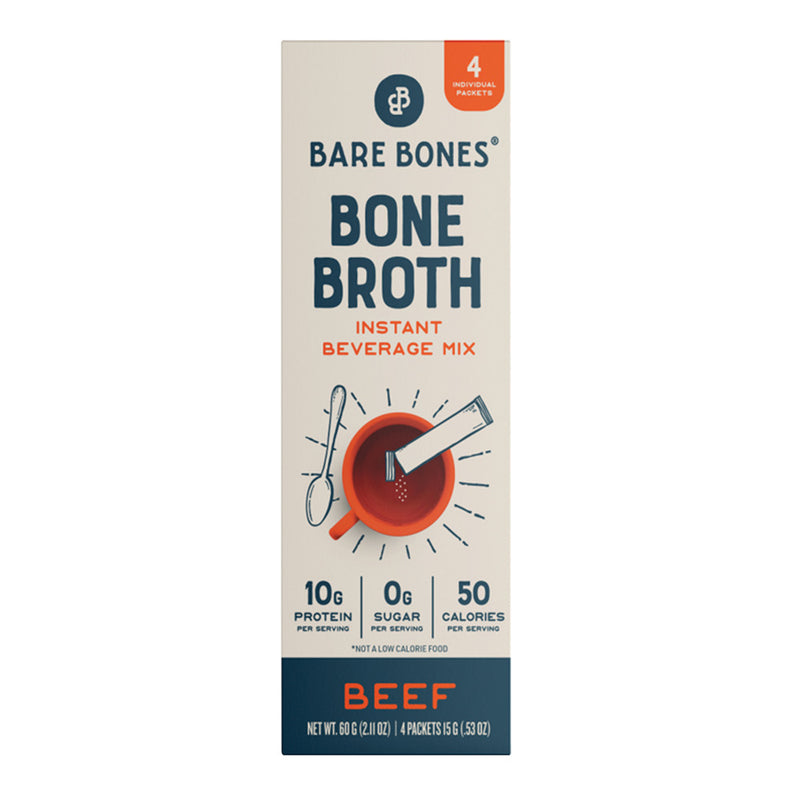 Bare Bones Bone Broth Instant Powdered Beverage Mix, Beef, 10g Protein, Keto & Paleo Friendly, 15g Sticks