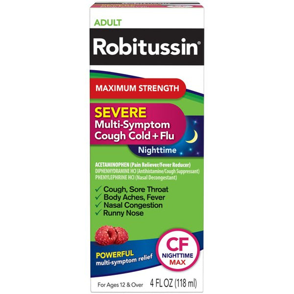 Robitussin Adult Severe Cough Cold and Flu CF Nighttime Liquid 4 oz