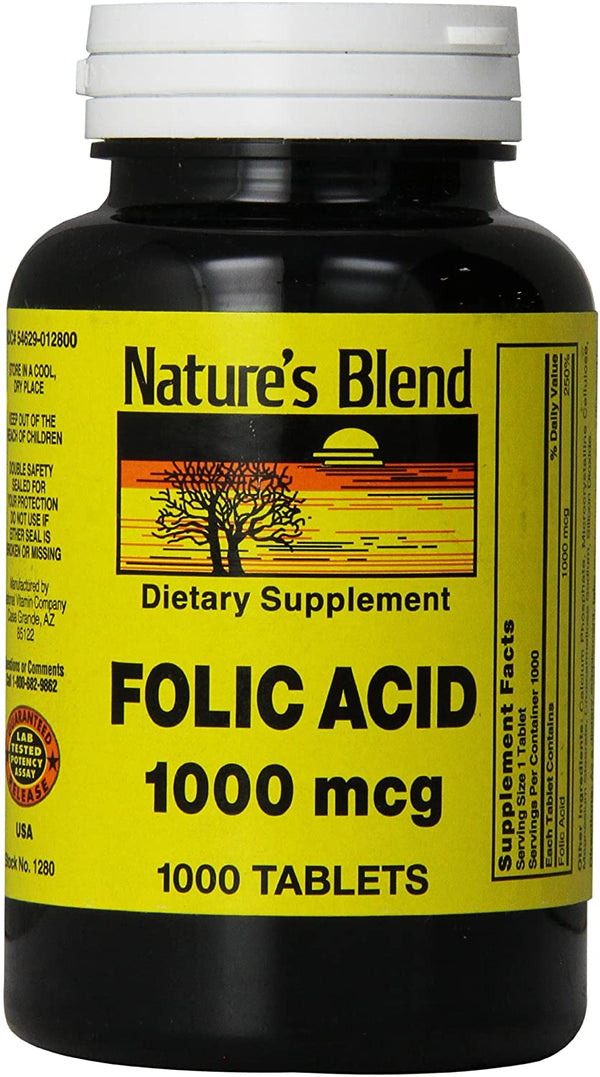 Nature's Blend Folic Acid 1000 mcg Tablets