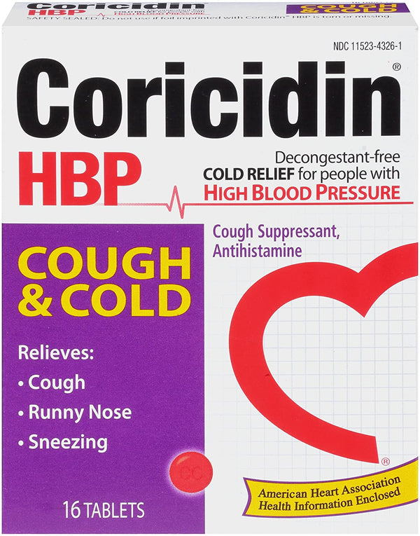 Coricidin HBP Antihistamine Cough & Cold Suppressant 16 Tablets