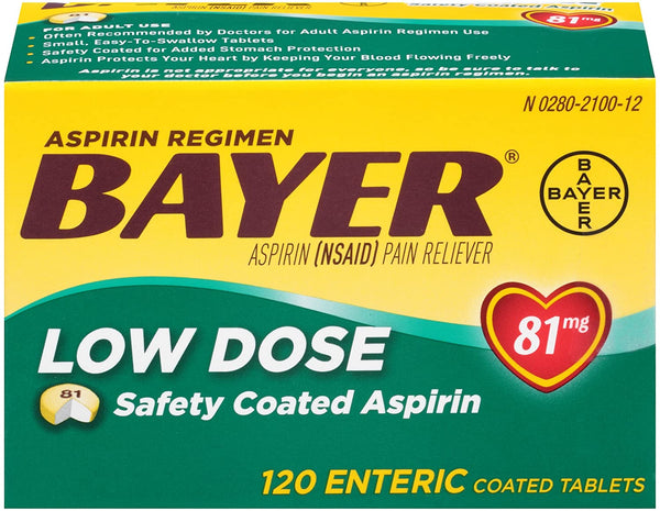 Bayer Aspirin Regimen Low Dose 81mg Enteric Coated Tablets, 120 Ct