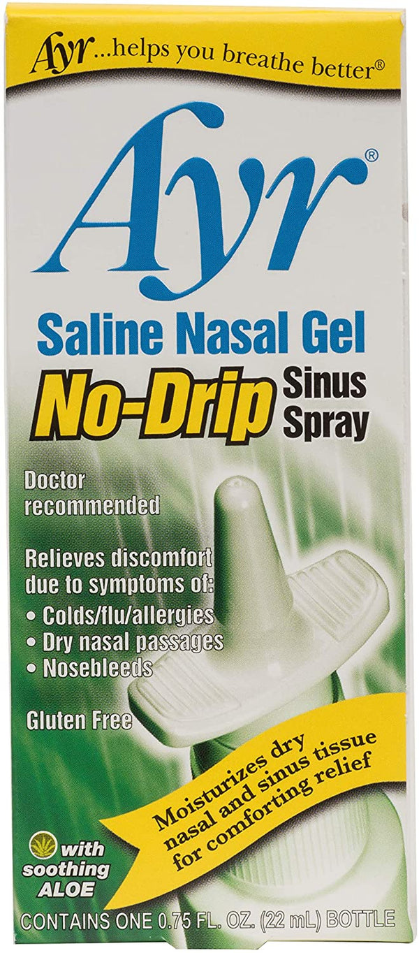 Ayr Saline Nasal Gel No-drip Sinus Spray With Soothing Aloe Vera, 0.75 Ounce Spray Bottle